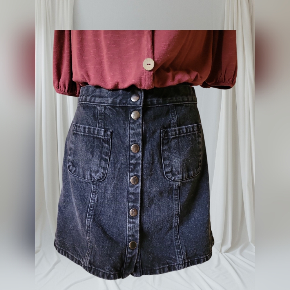 See Curated Box #5 BDG Black denim fabric mini skirt, EUC